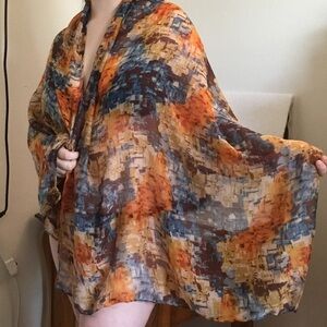 Unique Blue and Orange Pattern Sheer Scarf Wrap